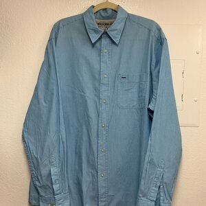 Wrangler Men's Blue Pinstripe Long Sleeve Button-Down Shirt